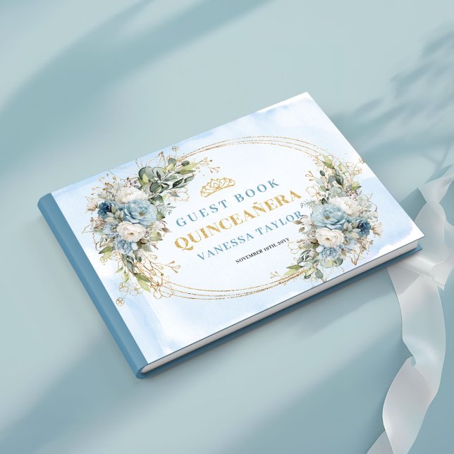 Livre D'or Dusty Blue Gold Tiara Quinceañera Sign‑In Book (Dusty Blue Gold Tiara Quinceañera Sign‑In Book)
