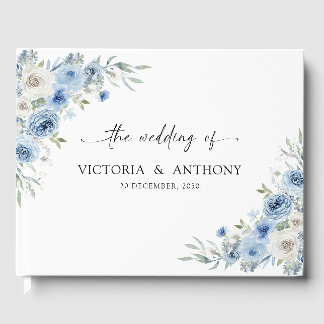 Livre D'or Dusty Blue Ivory Wedding Guest Book (Recto)