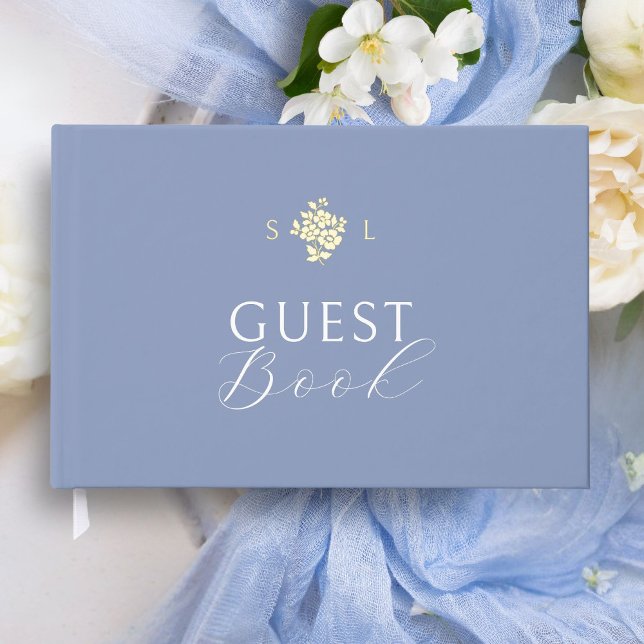 Livre D'or Dusty Blue | Mariage à huile de monogramme floral (Créateur téléchargé)