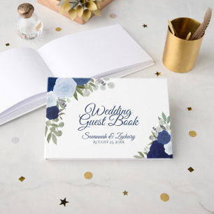 Livre D'or Dusty Blue & Navy Floral Elegant Boho Mariage