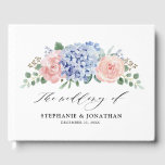 Livre D'or Dusty Blue Pastel Pink hydrangeas Mariage<br><div class="desc">Livre d'hôtes mariage moderne avec hydrangées bleu clair / bleu poussiéreux avec rose pastel, rougit, pêche, roses blanches, pivoines, feuilles d'eucalyptus sauge, branches et feuillage. Des teintes douces et romantiques oniriques et muettes ressortent des motifs floraux d'aquarelle d'été pour s'adapter à votre mariage thématique. S'il vous plaît trouver d'autres modèles...</div>