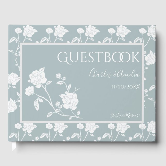 Livre D'or Dusty Blue Rose Wedding Guest Book (Recto)
