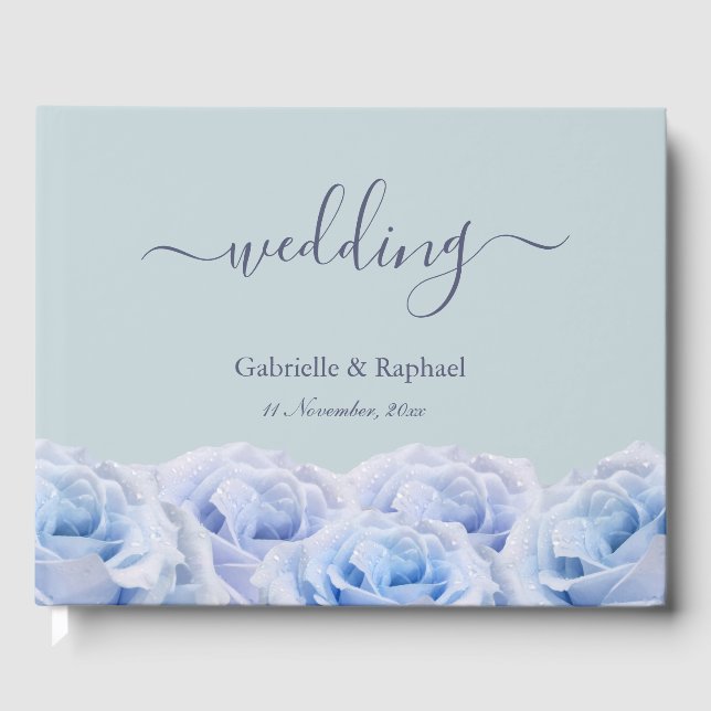 Livre D'or Dusty Blue Roses Sage Green Mariage élégant (Recto)