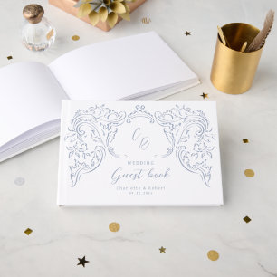 Livre D'or Dusty Blue Vintage Flourd Mariage Monogramme