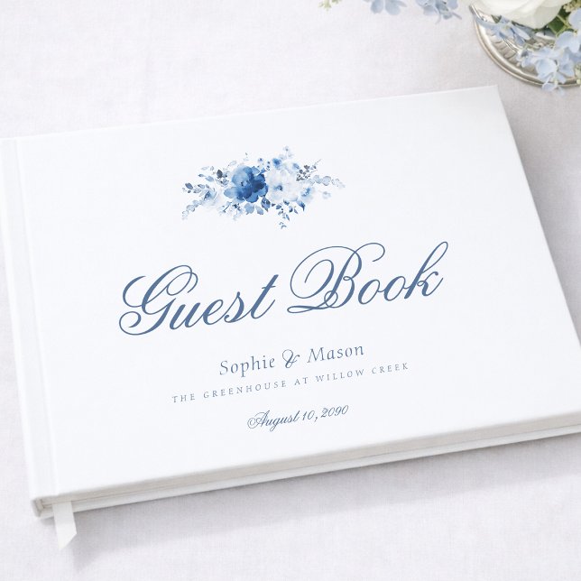 Livre D'or Dusty Blue Watercolor Floral Wedding (Créateur téléchargé)