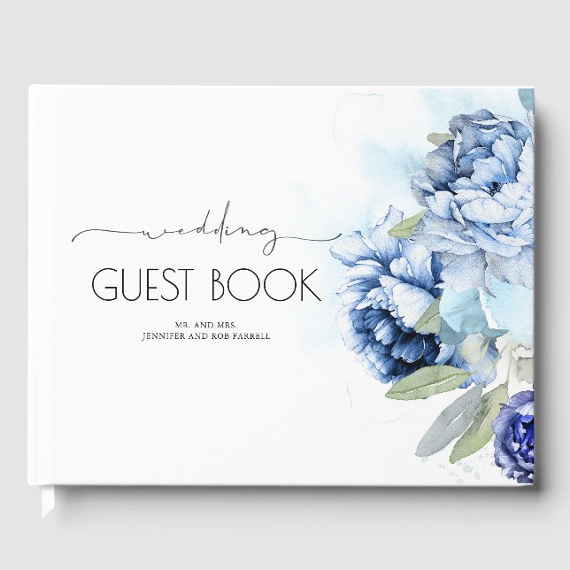 Livre D'or Dusty et Mariage floral bleu marine (Recto)