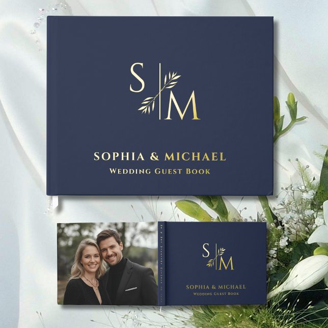 Livre D'or Dusty Navy Mariage Guest Books Foil Guestbook (Créateur téléchargé)