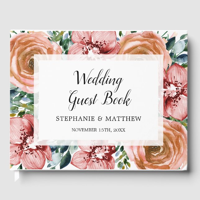 Livre D'or Dusty Orange Rose Vin Rouge Orchidées Floral Maria (Recto)