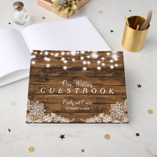 Livre D'or Éclairages à cordes Bois et dentelle | MARIAGE