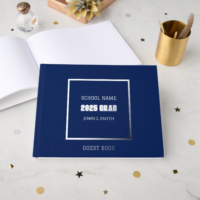Livre D'or École de couleur bleu marine avec nom (Recto ouvert)