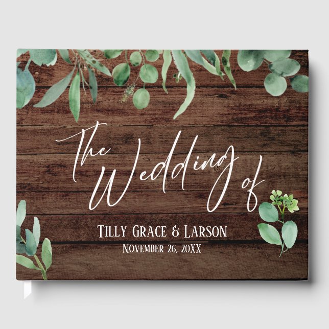 Livre D'or Écriture manuscrite Rustique Eucalyptus en bois Li (Recto)