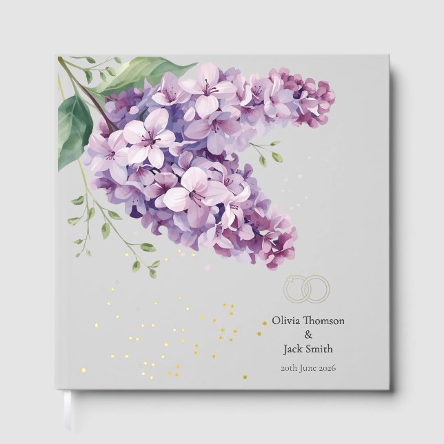 Livre D'or Editable Lilac Floral and Gold Wedding Guestbook (Recto)