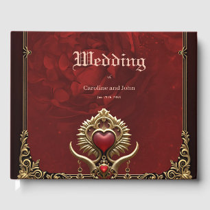 Livre D'or Élégance en lustre rouge avec un coeur orné.