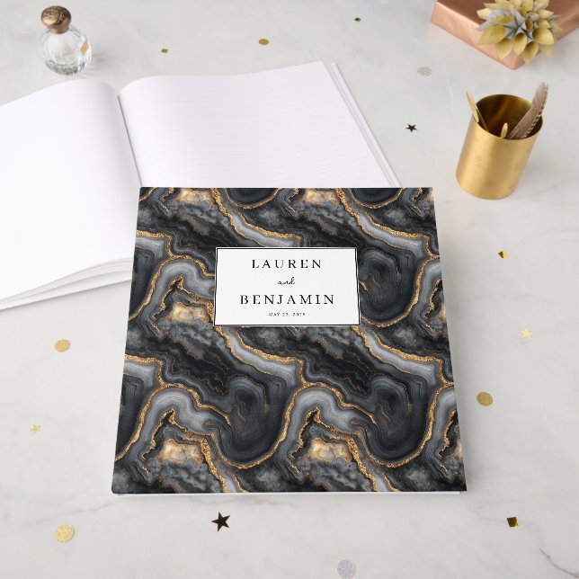 Livre D'or Élégance Gris Marbré Luxueuse (Recto ouvert)