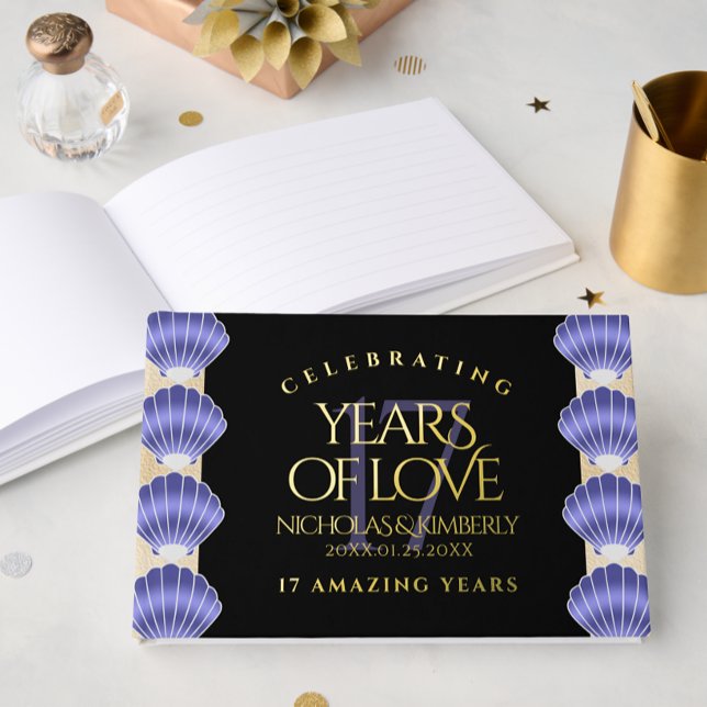 Livre D'or Élégant 17ème anniversaire de Mariage des obus (Elegant 17th Shells Wedding Anniversary Foil Guest Book Cover Photo)