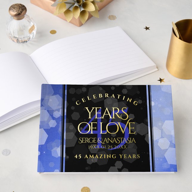 Livre D'or Élégant 45e anniversaire de Mariage Sapphire (Elegant 45th Sapphire Wedding Anniversary Foil Guest Book Cover Photo)