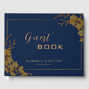 Livre d'or élégant à fleurs dorées sur fond bleu m