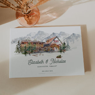 Livre D'or Elégant aquarelle Mariage d'illustration du lieu