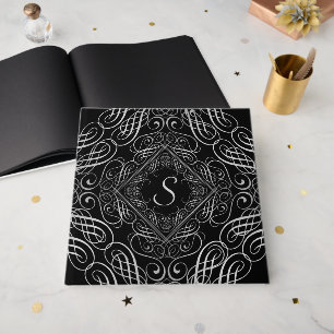 Livre D'or Elégant Argent Foil Look Filigree Scrollwork Noir