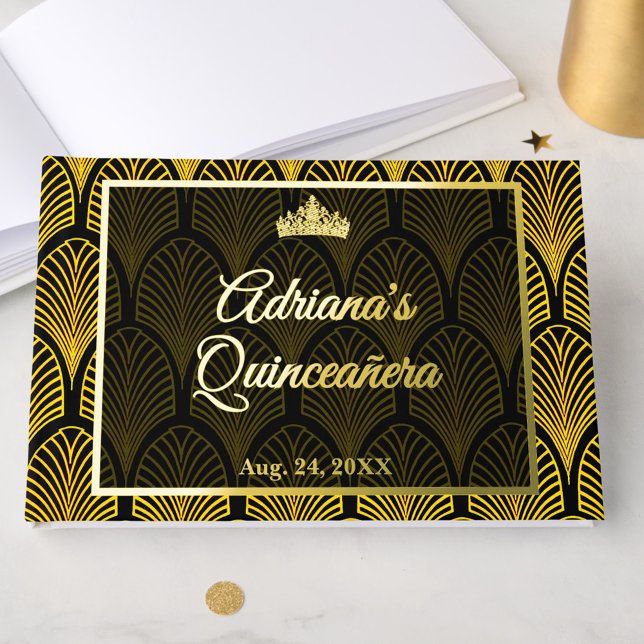 Livre D'or Elegant Art Deco Gold Black Quinceanera (Créateur téléchargé)