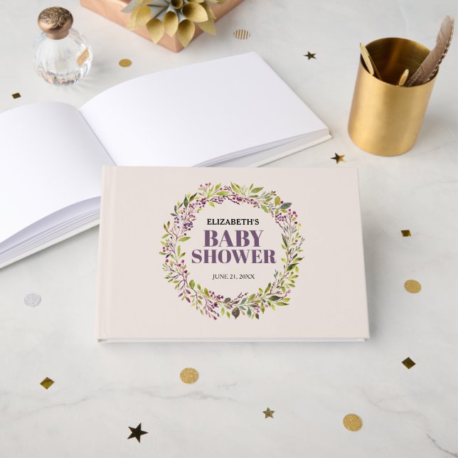 Livre D'or Elégant Baby shower de couronne verdoyante (Recto ouvert)