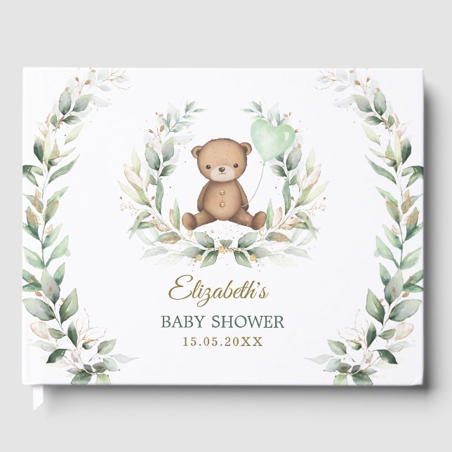 Livre D'or Elégant Baby shower d'ours doré en peluche (Recto)