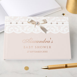 Livre D'or Elégant Baby shower en dentelle de corail rose Dus