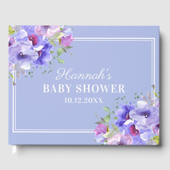 Livre D'or Elégant Baby shower Floral Purple Aquarelle (Recto)