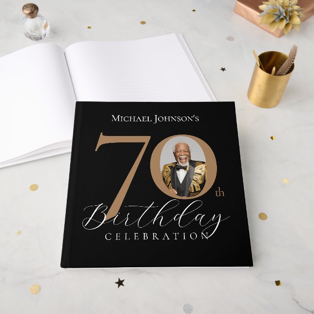 Livre D'or Elegant Black and Gold 70th Birthday (Recto ouvert)