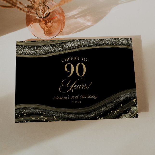 Livre D'or Elegant Black Gold Agate 90th Birthday Party (Créateur téléchargé)
