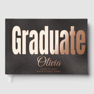 Livre D'or Élégant Black Gold Graduation Party invité