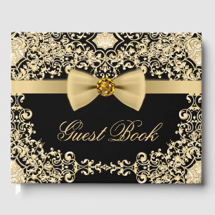 Livre D'or Élégant Black Gold Wedding Party Event Guest Book