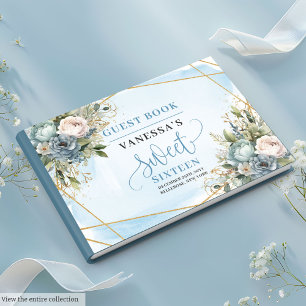 Livre D'or Elégant bleu bleu bleu blanc or Sweet sixteen flor