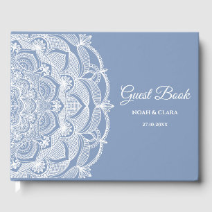 Livre D'or Elégant bleu poussiéreux en dentelle blanche class