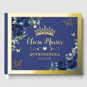 Livre D'or Élégant Bleu Royal Floral Quinceanera Sweet 16  