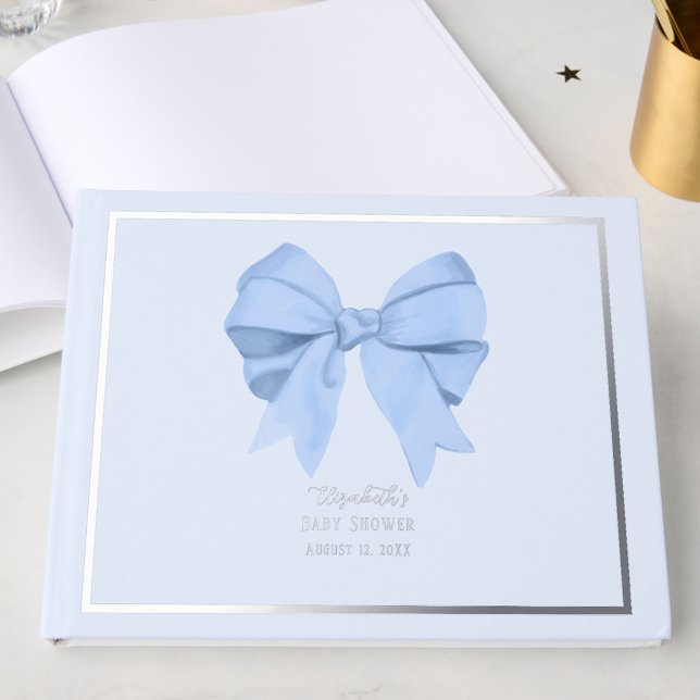Livre D'or Elegant Blue Bow It's a Boy Baby Shower Silver (Créateur téléchargé)