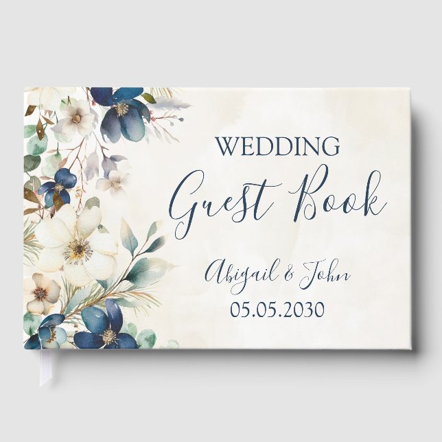 Livre D'or Elegant Blue Floral Winter Wedding (Recto)