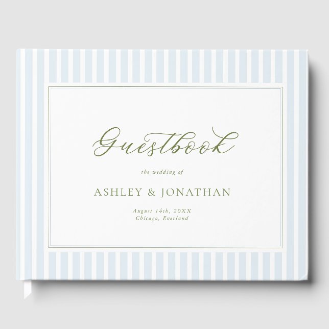 Livre D'or Elegant Blue & Sage Striped Wedding Invitation (Recto)