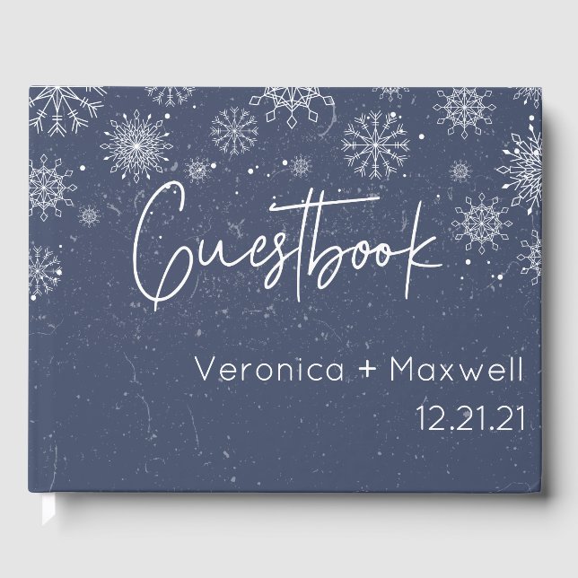 Livre D'or Elegant Blue Snowflake Winter Wedding Guest Book (Recto)