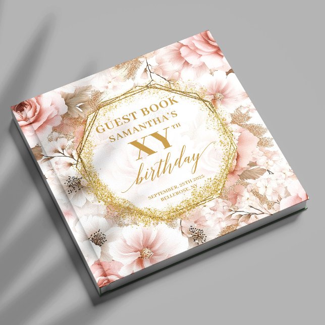 Livre d'or élégant Blush Gold Aquarelle Anniversai (Stylish Blush Gold Watercolor Birthday Guest Book

)