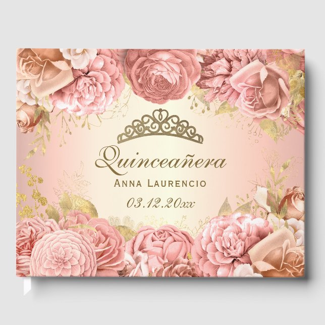 Livre D'or Élégant Blush rose et or Quinceanera personnalisé (Recto)