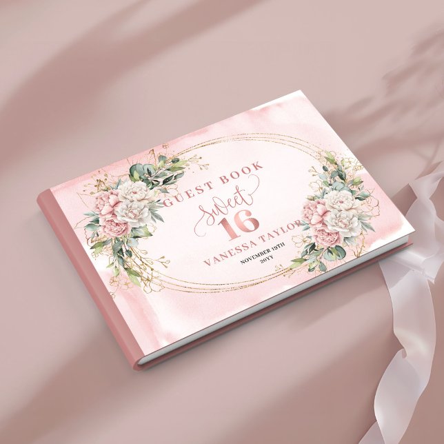 Livre D'or Elegant Bohemian Pink Floral Eucalyptus 16th Bday (Elegant Bohemian Pink Floral Eucalyptus 16th Guest Book)