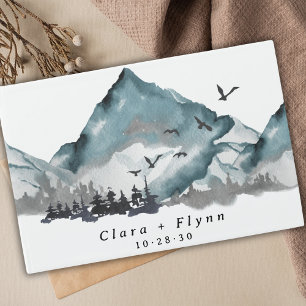 Livre D'or Elégant Boho Blue Mountain Forest Mariage