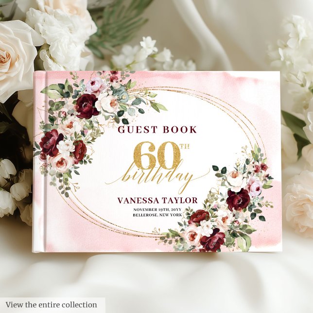 Livre D'or Elegant Boho Burgundy Gold Floral 60th Birthday (Elegant Boho Burgundy Gold Floral 60th Birthday)