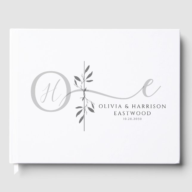 Livre D'or Elegant Botanical Monogram Wedding Guest Book (Recto)