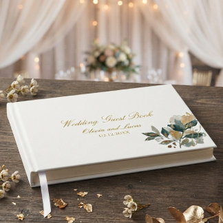Livre D'or Élégant botanique à l'aquarelle Eucalyptus or vert