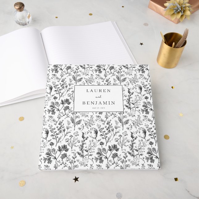 Livre D'or Élégant Botanique Noir (Recto ouvert)
