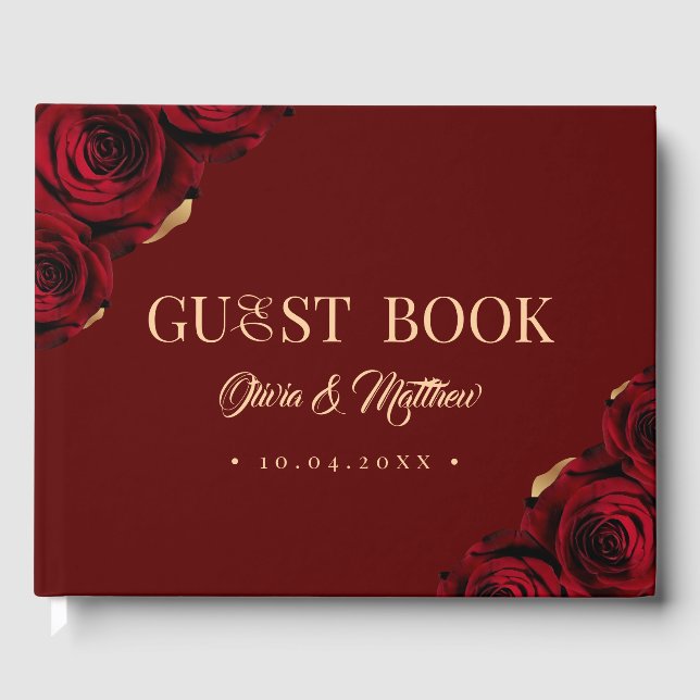 Livre D'or Elegant Burgundy and Gold Roses Wedding (Recto)