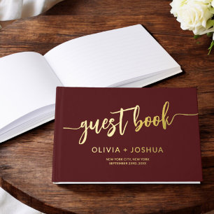 Livre D'or Élégant Burgundy Gold Moderne Script minimaliste