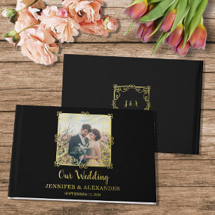 Livre D'or Elégant cadre chic or photo feuille or mariage